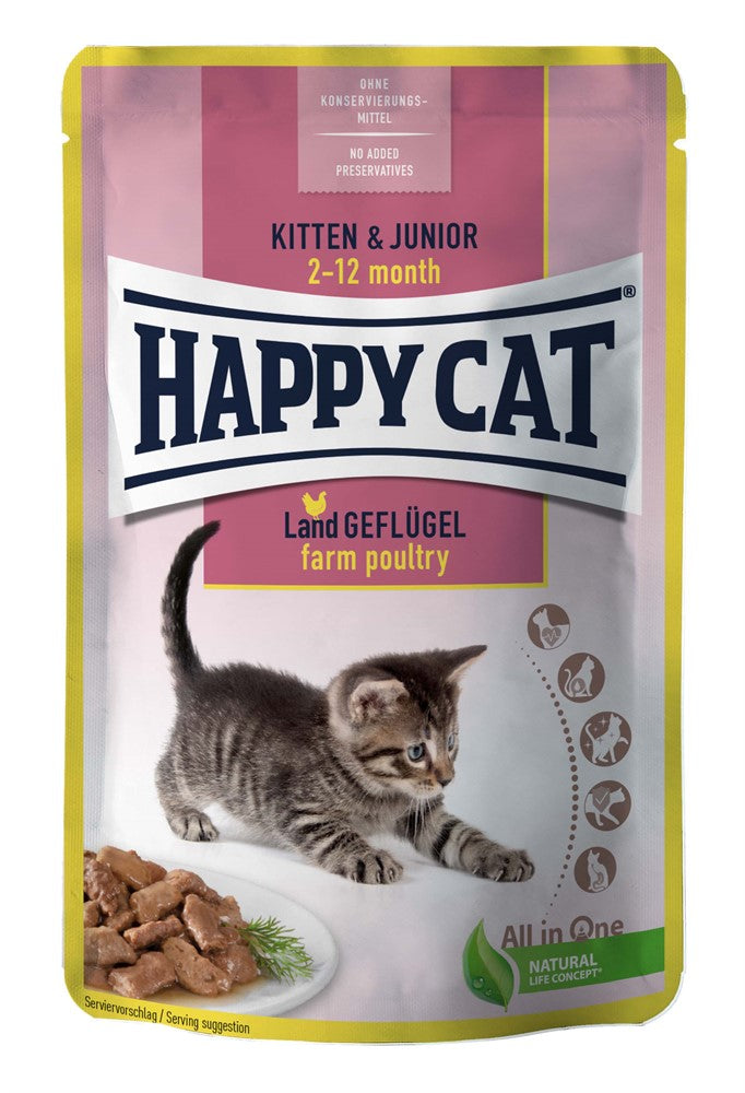 HappyCat våt/sås, Kitten/Jun. fågel, 85 g