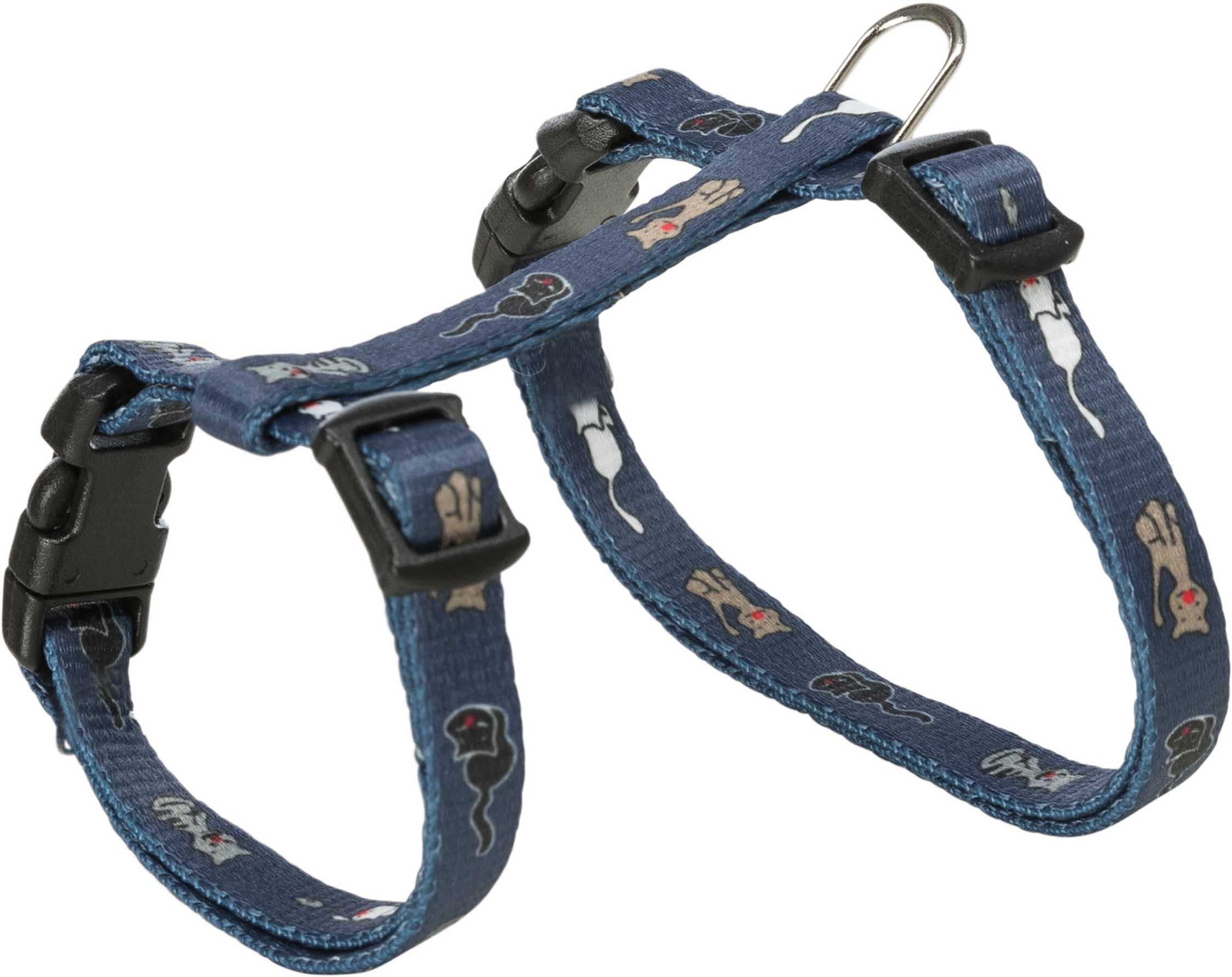 Junior kattsele+koppel, 21-33 cm/8 mm. 120 cm. Kattmotiv, Bl. färger