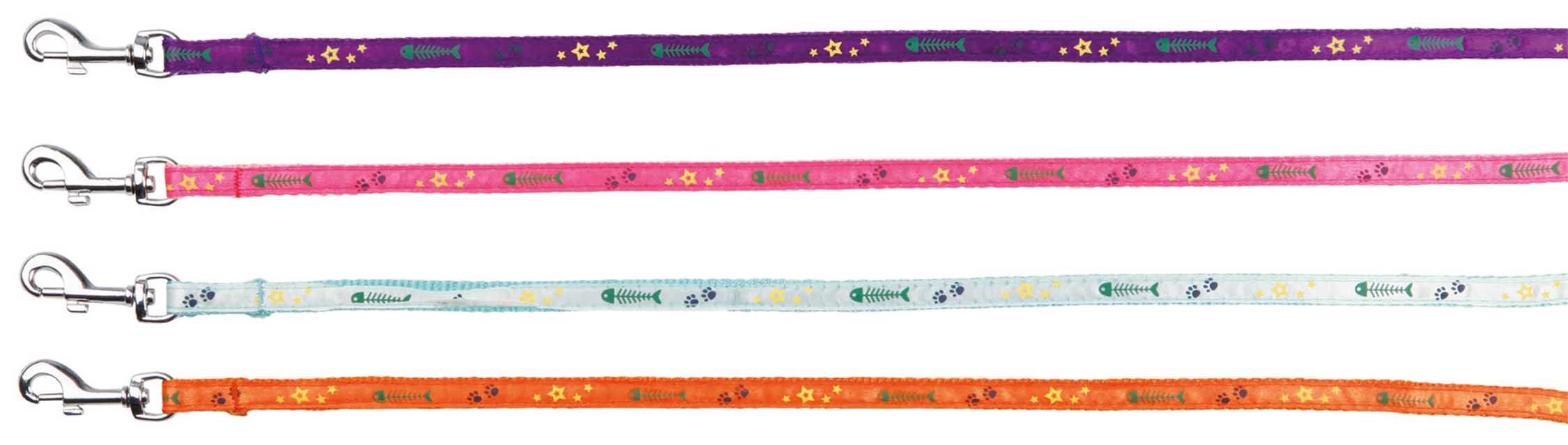 Kattsele+koppel, 23-39 cm/10 mm. 120 cm. Motiv, bl. färger