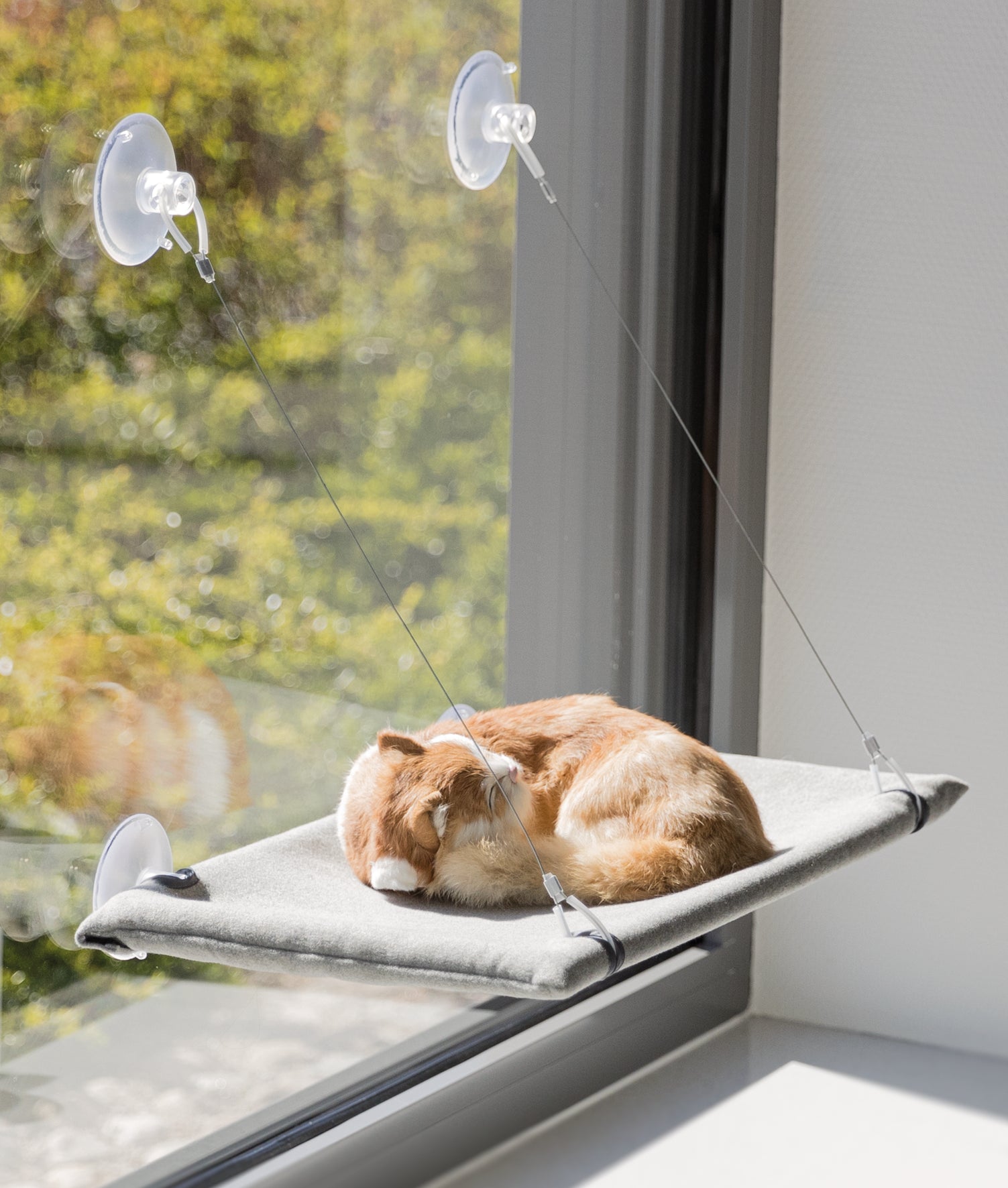 Fönsterdyna katt, med sugkoppar, 50 × 30 cm, grå