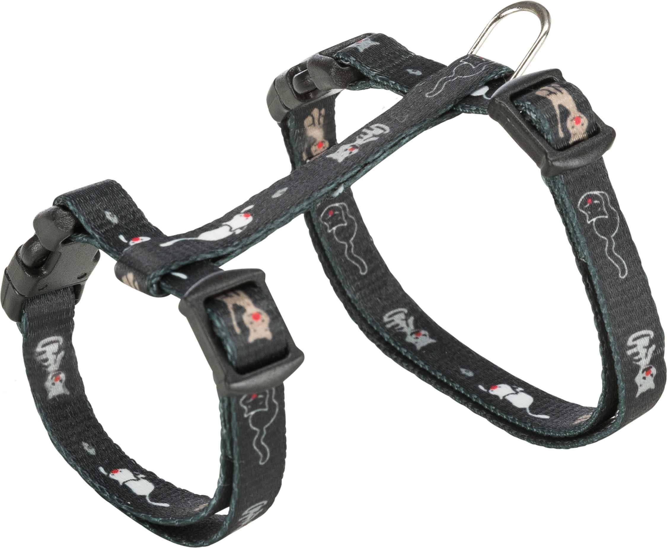 Junior kattsele+koppel, 21-33 cm/8 mm. 120 cm. Kattmotiv, Bl. färger