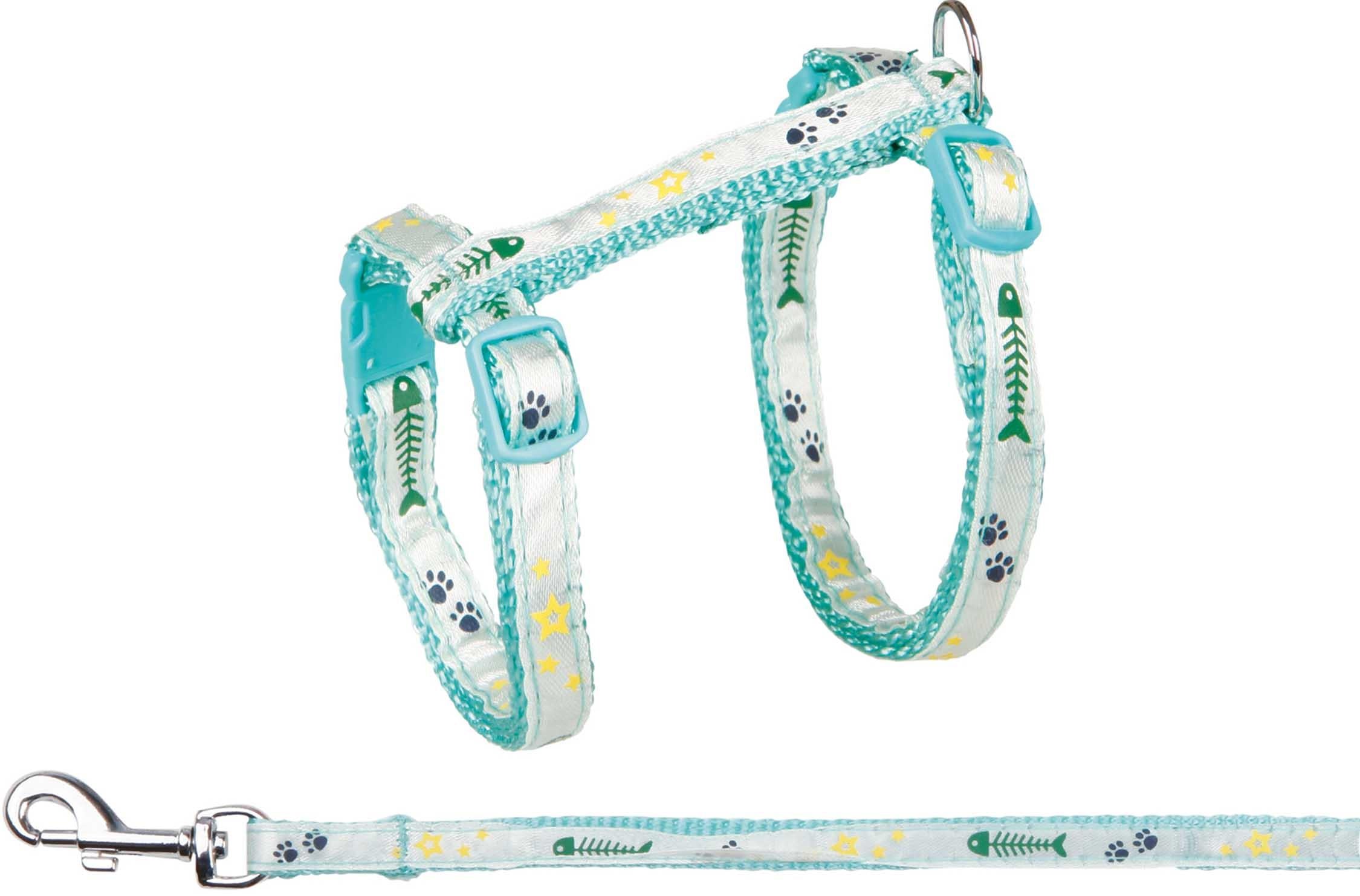 Kattsele+koppel, 23-39 cm/10 mm. 120 cm. Motiv, bl. färger