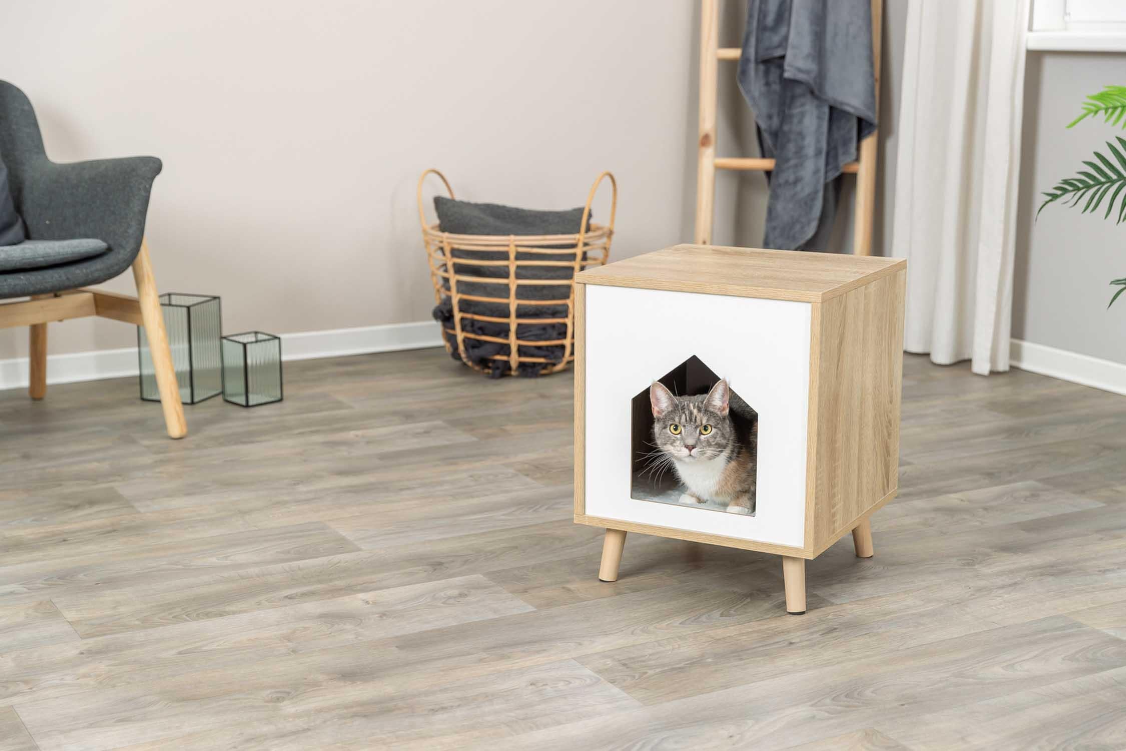 Koja Isa på ben, trä-look, 40 × 50 × 40 cm, ljusbrun/vit