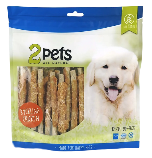 2pets Tuggpinne mald, kyckling, 12cm, 30-pack, 400g x 5