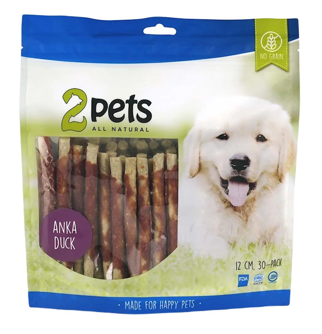 2pets Tuggpinne mald, anka, 12cm, 30-pack, 400g x 5