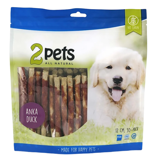 2pets Tuggpinne mald, anka, 12cm, 30-pack, 400g x 5