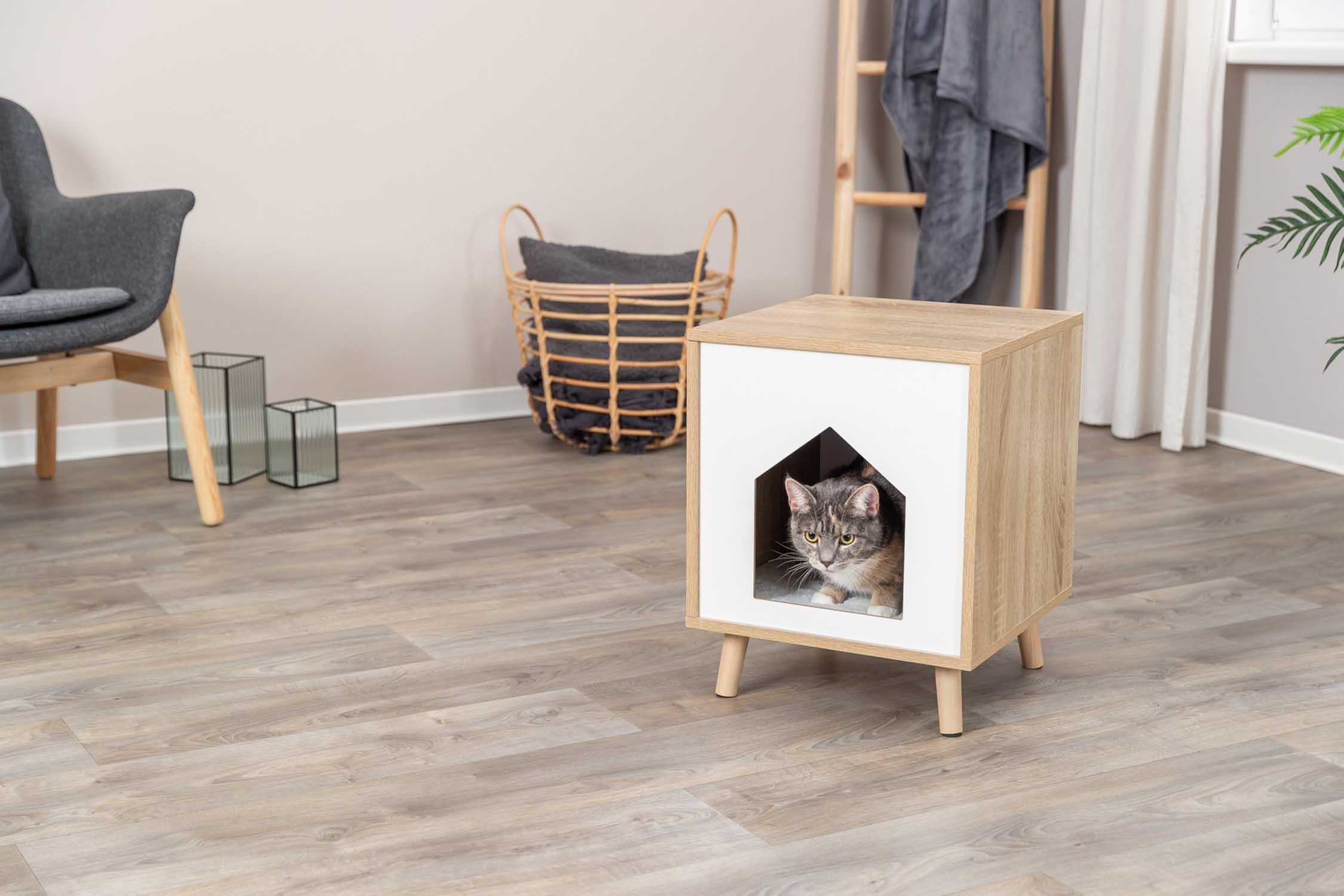 Koja Isa på ben, trä-look, 40 × 50 × 40 cm, ljusbrun/vit