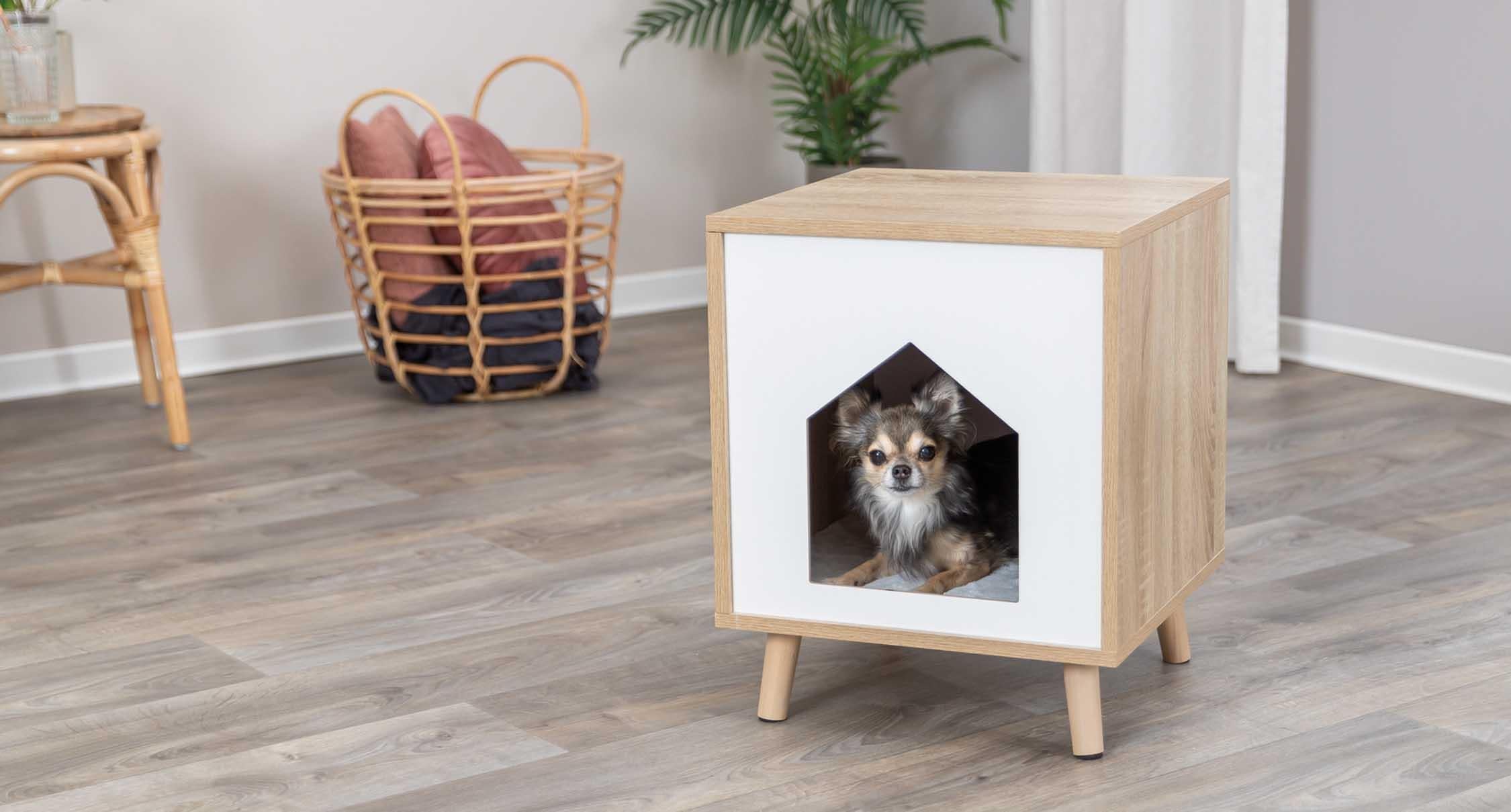 Koja Isa på ben, trä-look, 40 × 50 × 40 cm, ljusbrun/vit