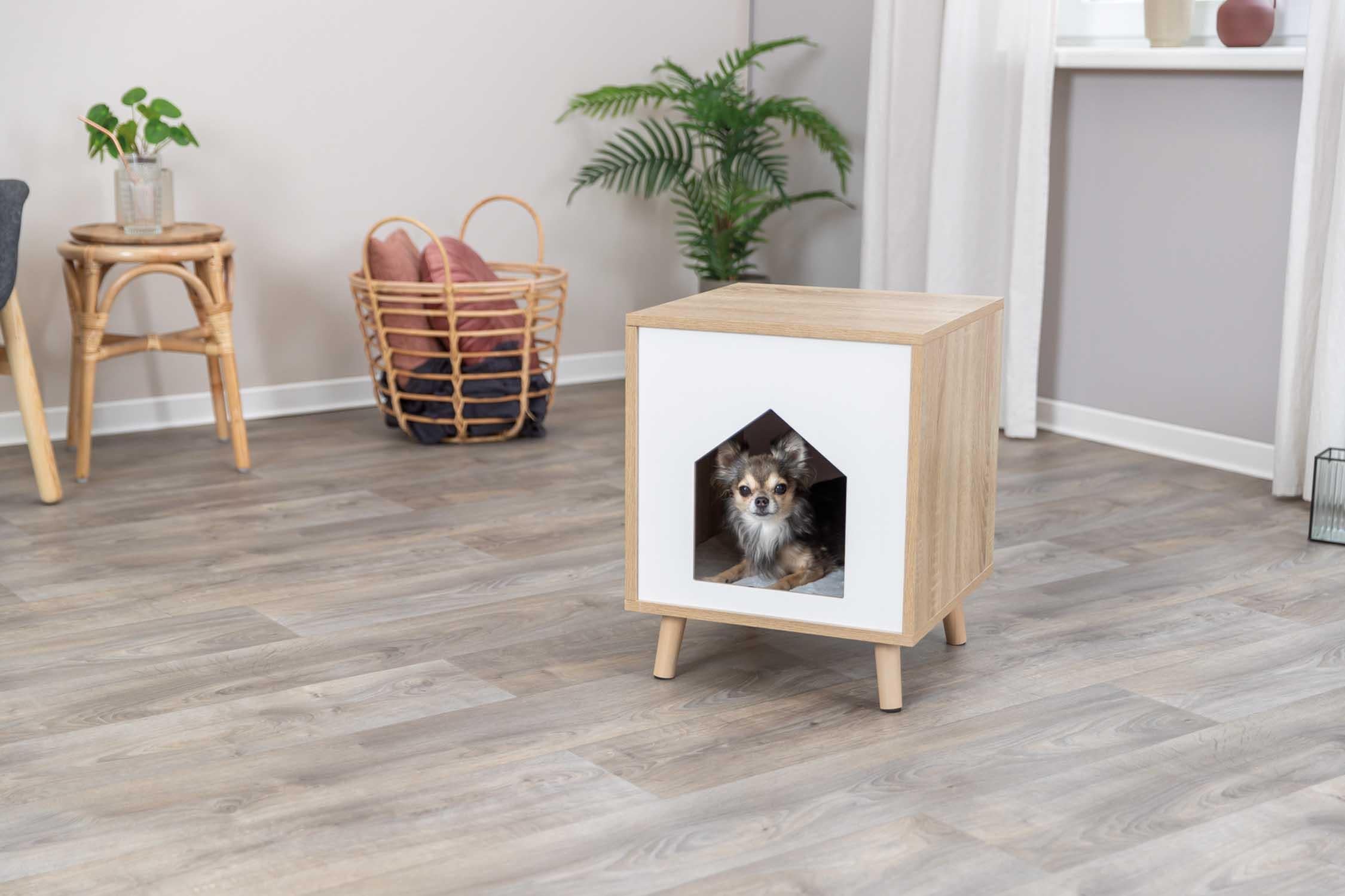 Koja Isa på ben, trä-look, 40 × 50 × 40 cm, ljusbrun/vit