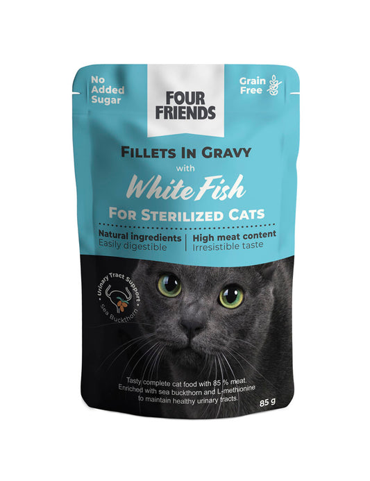 Four Friends Sterilized White Fish in Gravy Pouch 85g x 12