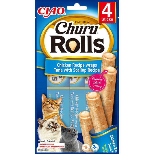 Churu Cat Rolls Chicken/Tuna Wrap With Scallop 4St