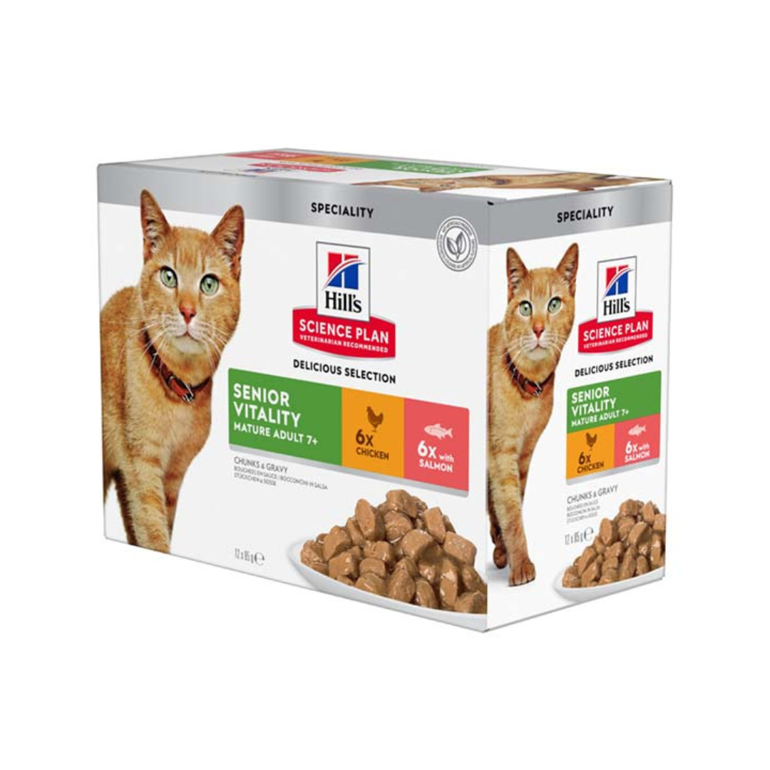 Hills Feline Senior Vitality Chicken&Salmon 12x85g, multipack