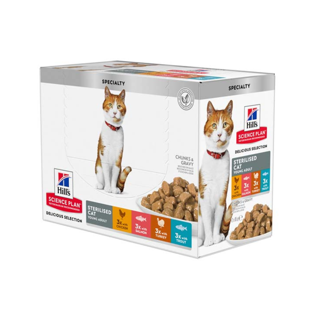 Hills Feline Adult Sterilised Chicken, Fish, Trout & Turkey 12x85g