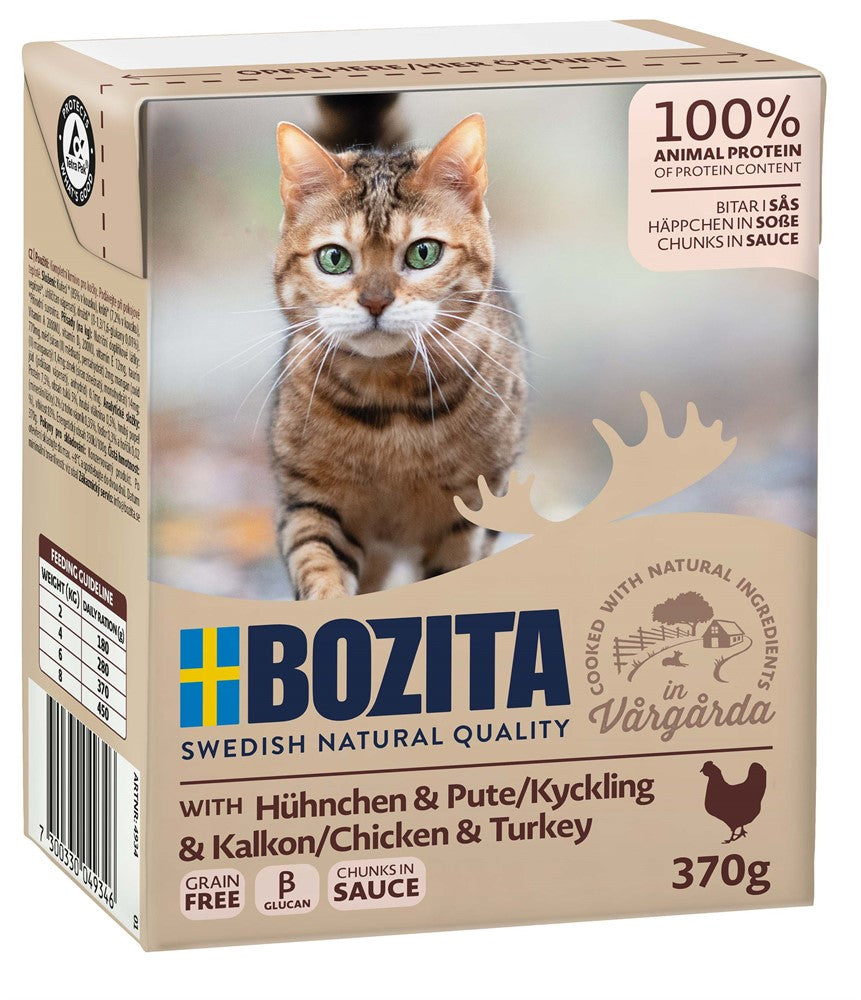 Bozita Katt Tetra Bitar i sås med Kyckling & Kalkon 370 g x 6