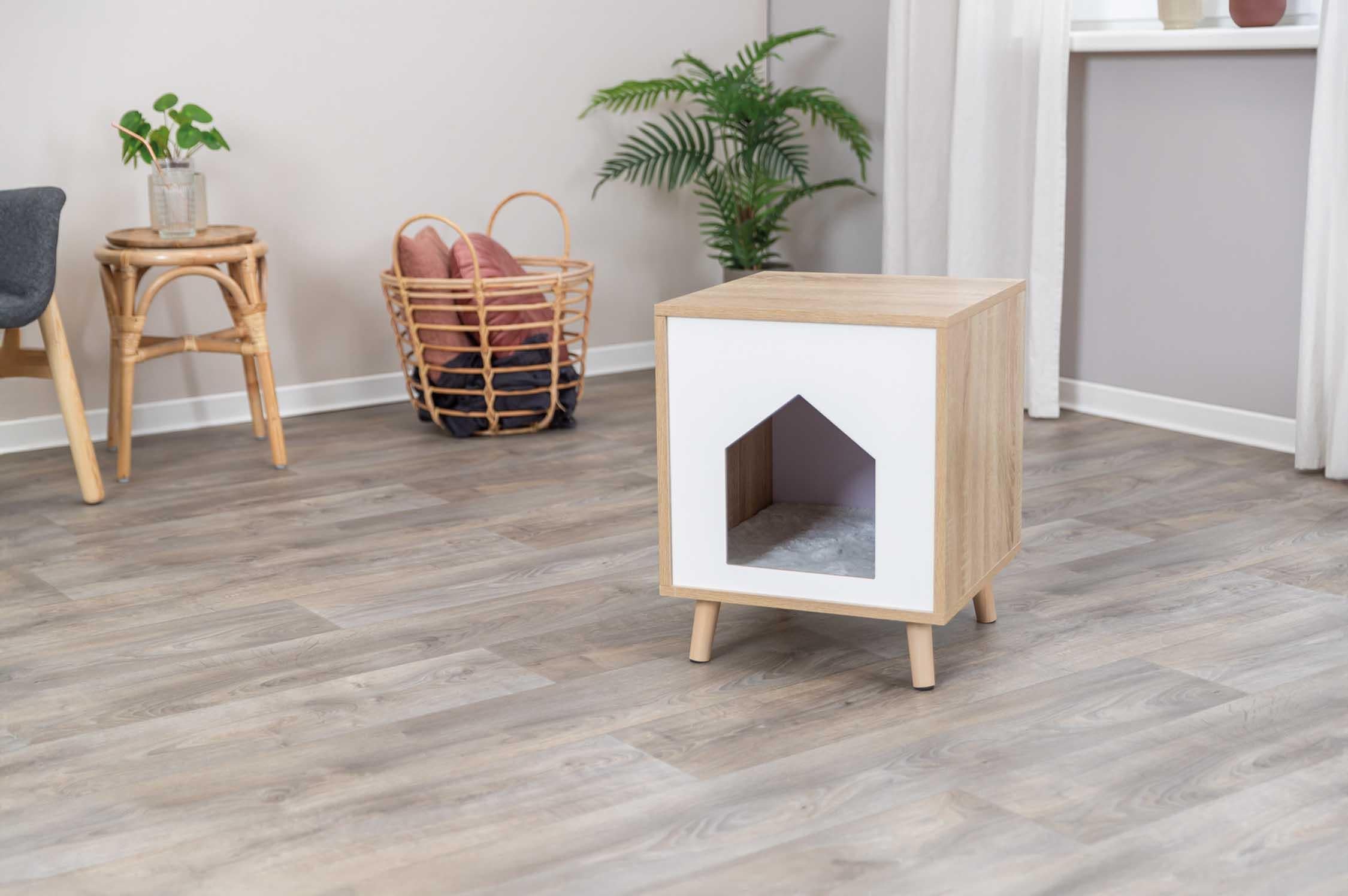 Koja Isa på ben, trä-look, 40 × 50 × 40 cm, ljusbrun/vit