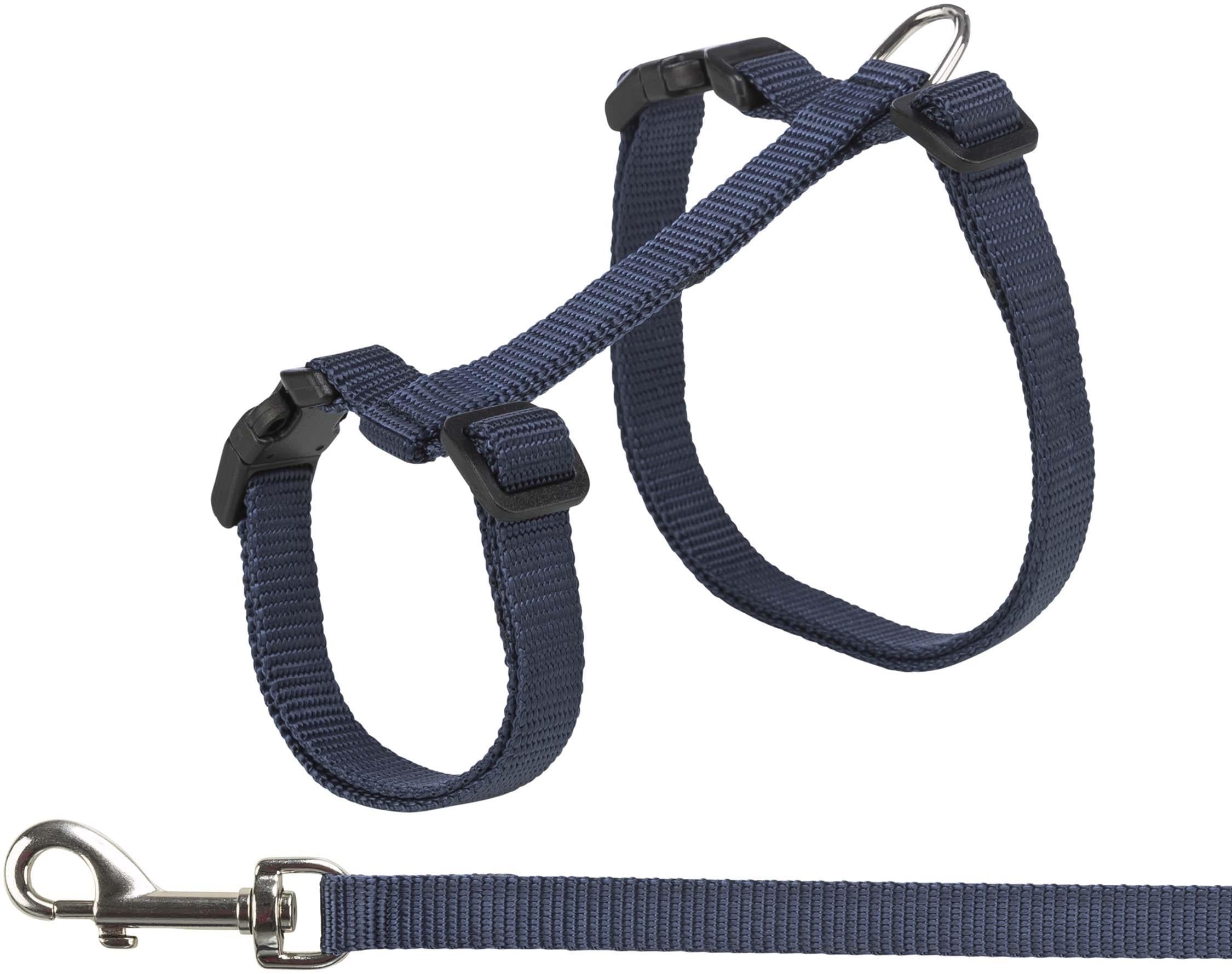Kattsele+koppel XXL, 34-57 cm/13 mm. 120 cm, nylon, bl. färger