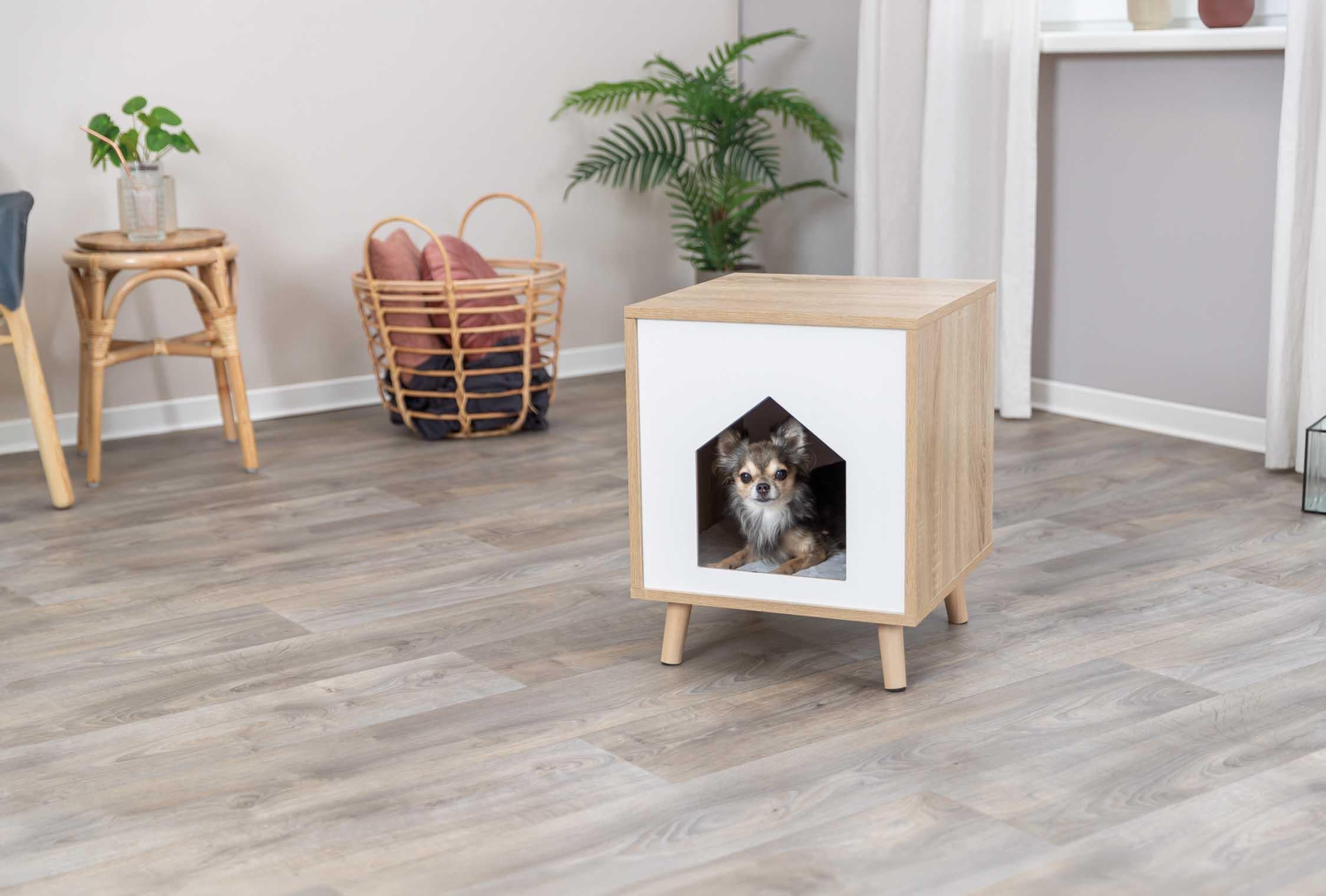 Koja Isa på ben, trä-look, 40 × 50 × 40 cm, ljusbrun/vit