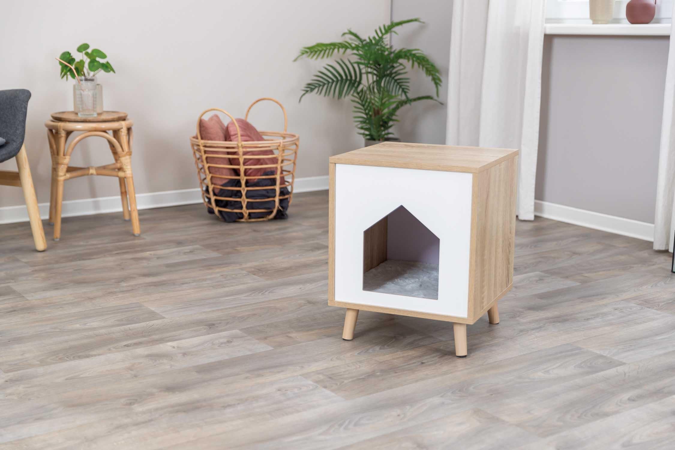 Koja Isa på ben, trä-look, 40 × 50 × 40 cm, ljusbrun/vit