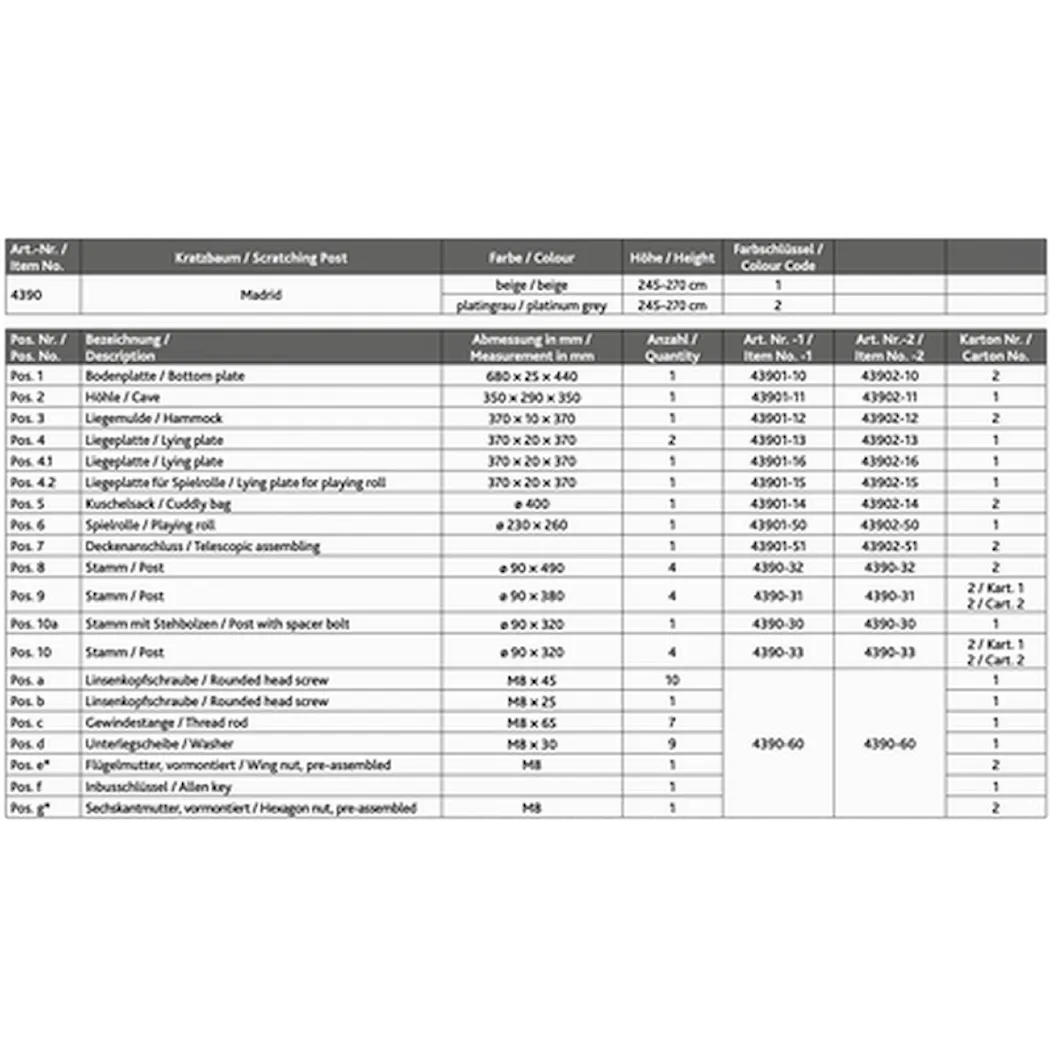 Trixie Klösmöbel Madrid 245-270 cm Grå